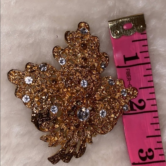 Gold tone faux  diamond costume pin brooch - Picture 6 of 7